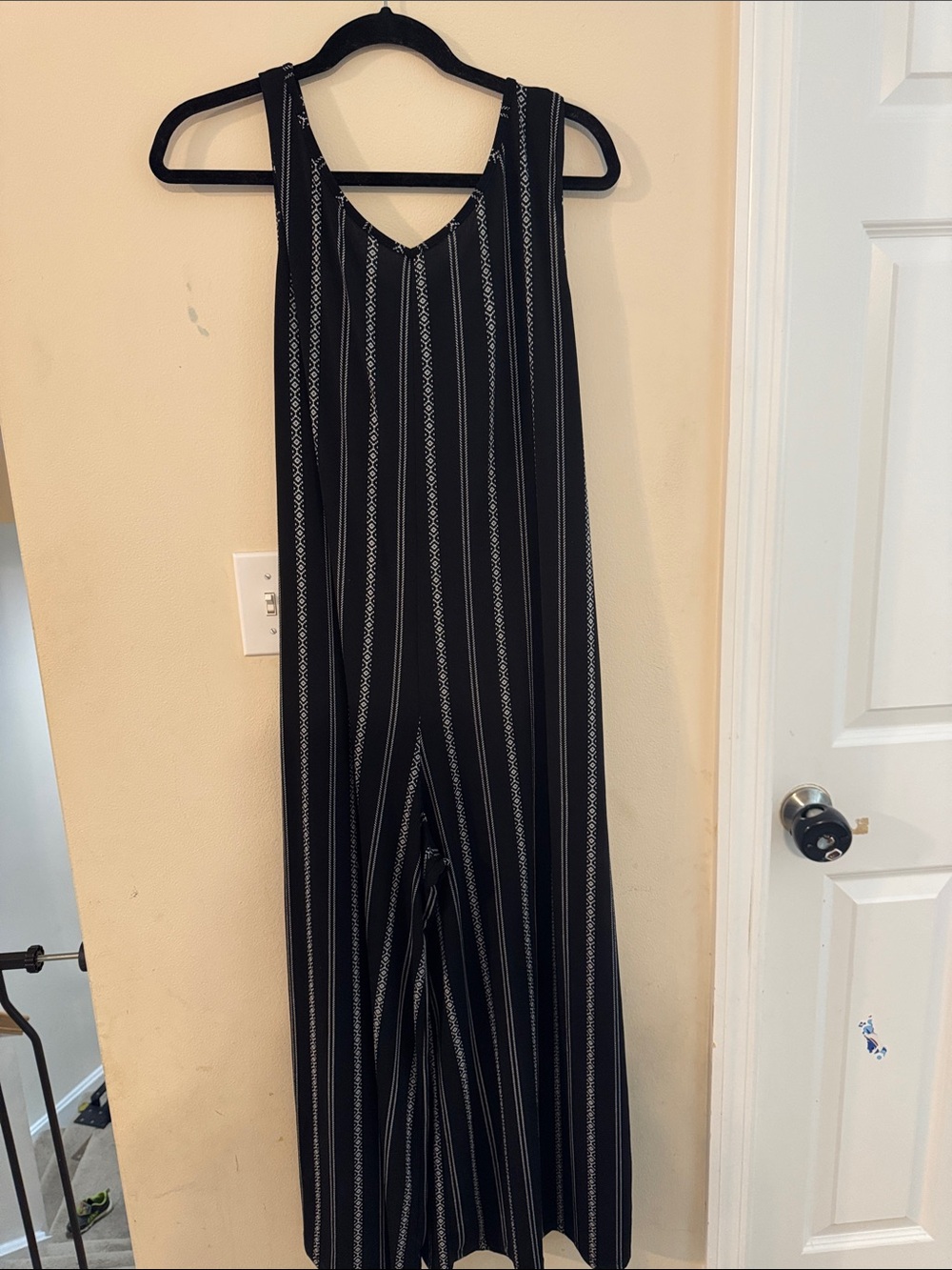 LuLaRoe Black Striped Wide-Leg Jumpsuit with pockets